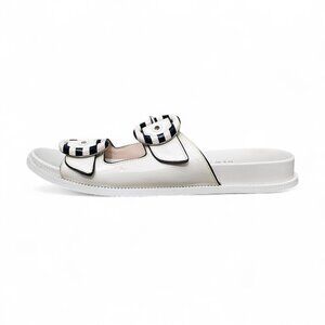 Kate Spade New York Women's Rhodes Slip On Buckled Leather White Sandals COA